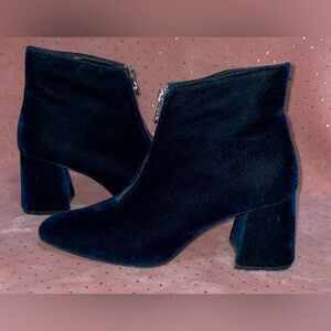 Zara Trafaluc Dark Blue Velvet Front Zip Heeled Boots Size 37 (US 6.5)
